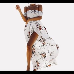 White Floral Print Maxi Dress